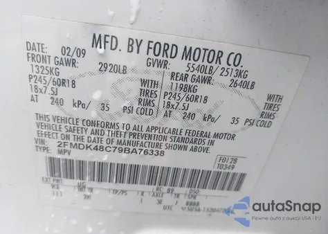 2009 Ford Edge Sel from USA, damaged, VIN 2FMDK48C79BA76338